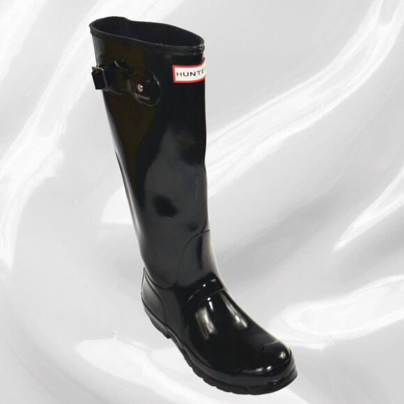 Hunter Tall High Gloss Black All Weather Rain Boot Size 6 - Picture 8 of 11